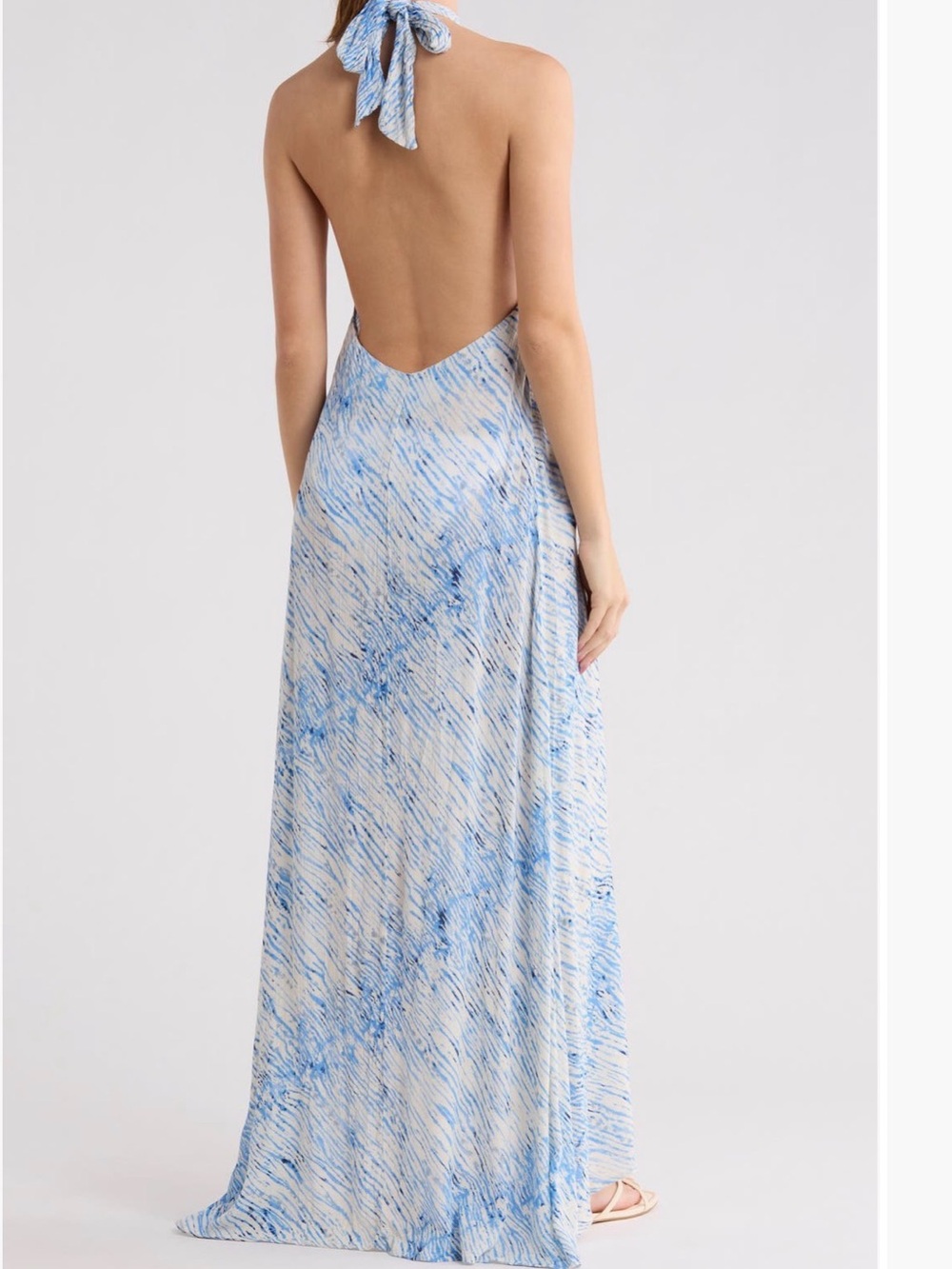 NWT Elan Blue White Abstract Print Halter Maxi Dress Open Back Resort Medium - Picture 2 of 3